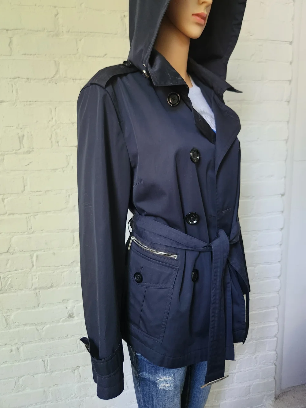 Michael Kors Black Hooded Utility Jacket with Belt